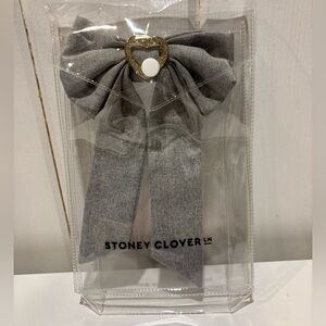 Stoney Clover Lane Long Bow Hair Clip - Heather Grey with Heart Pin